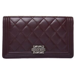 Chanel Lambskin Quilted Boy Yen Wallet in Dark Red/Brown/Burgundy